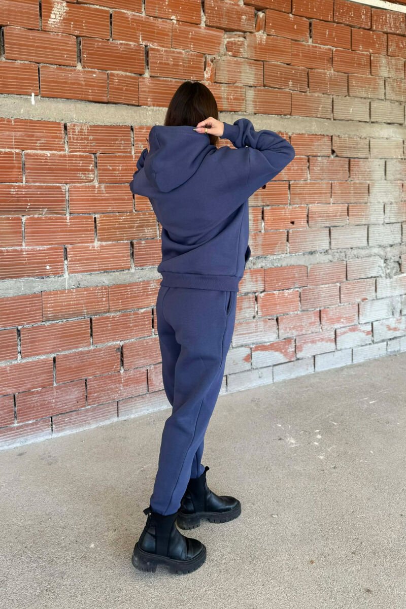 FLUFFY ONE COLOR HOODIE+JOGGERS WOMEN SET NAVY BLUE/BLU MARINE - 2