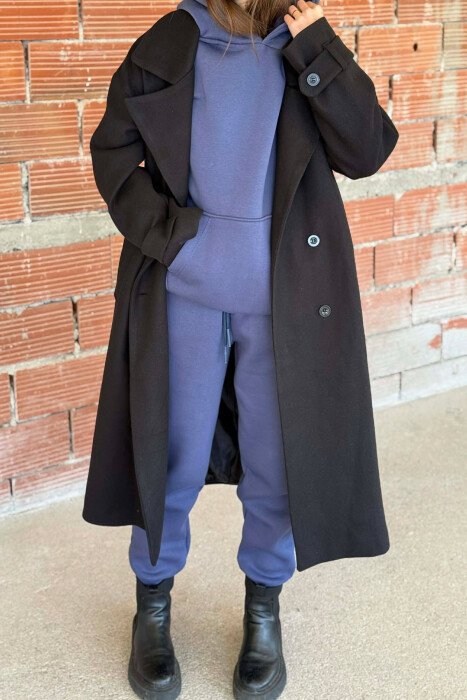 FLUFFY ONE COLOR HOODIE+JOGGERS WOMEN SET NAVY BLUE/BLU MARINE - 3