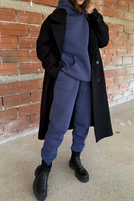 FLUFFY ONE COLOR HOODIE+JOGGERS WOMEN SET NAVY BLUE/BLU MARINE - 4