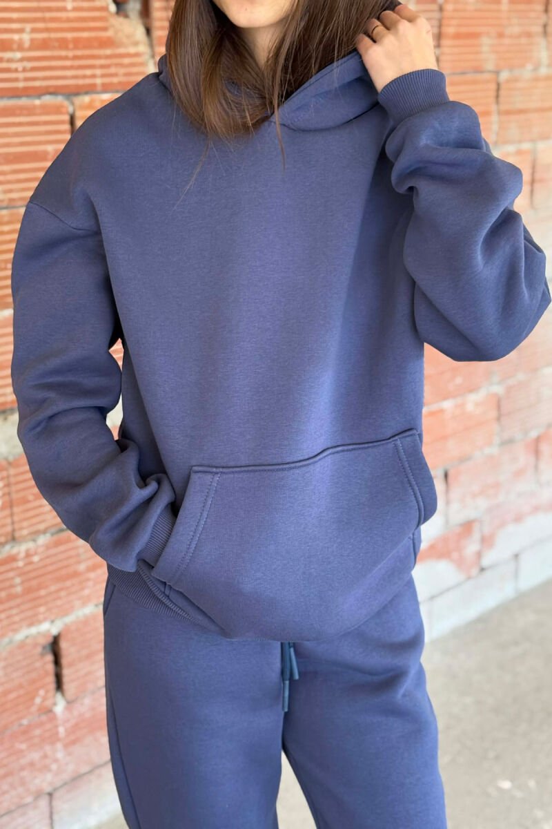 FLUFFY ONE COLOR HOODIE+JOGGERS WOMEN SET NAVY BLUE/BLU MARINE - 5