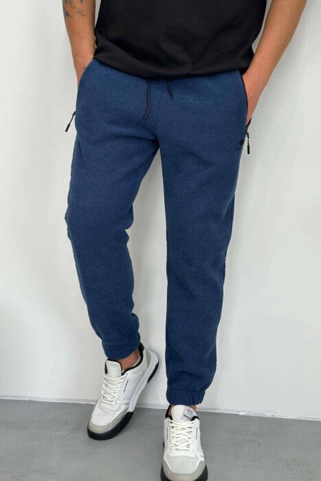 FLUFFY ONE COLOR MAN SWEATPANTS BLUE/BLU - KLAUDIO FASHION