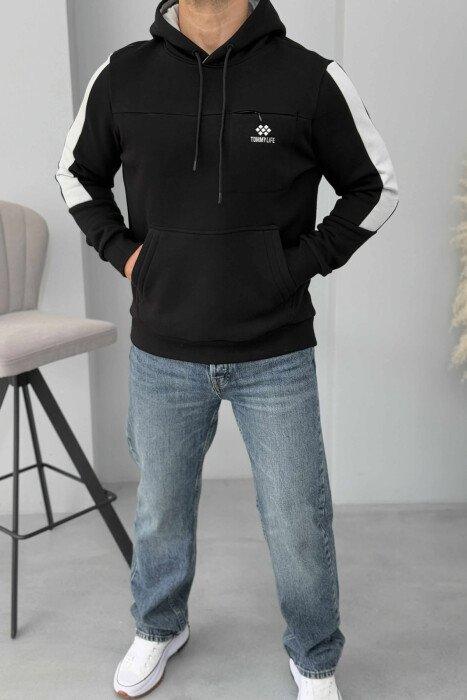 FLUFFY ONE COLOR MEN HOODIE BLACK/ E ZEZE - 2