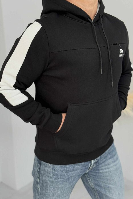 FLUFFY ONE COLOR MEN HOODIE BLACK/ E ZEZE - 5