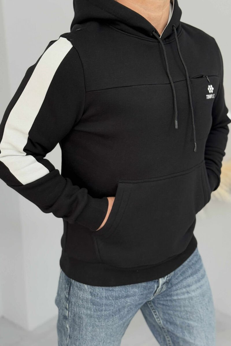 FLUFFY ONE COLOR MEN HOODIE BLACK/ E ZEZE - 5