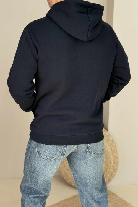 FLUFFY ONE COLOR MEN HOODIE DARK BLUE/BEE - 4