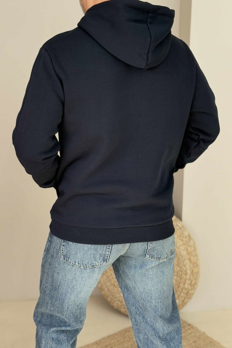 FLUFFY ONE COLOR MEN HOODIE DARK BLUE/BEE - 4
