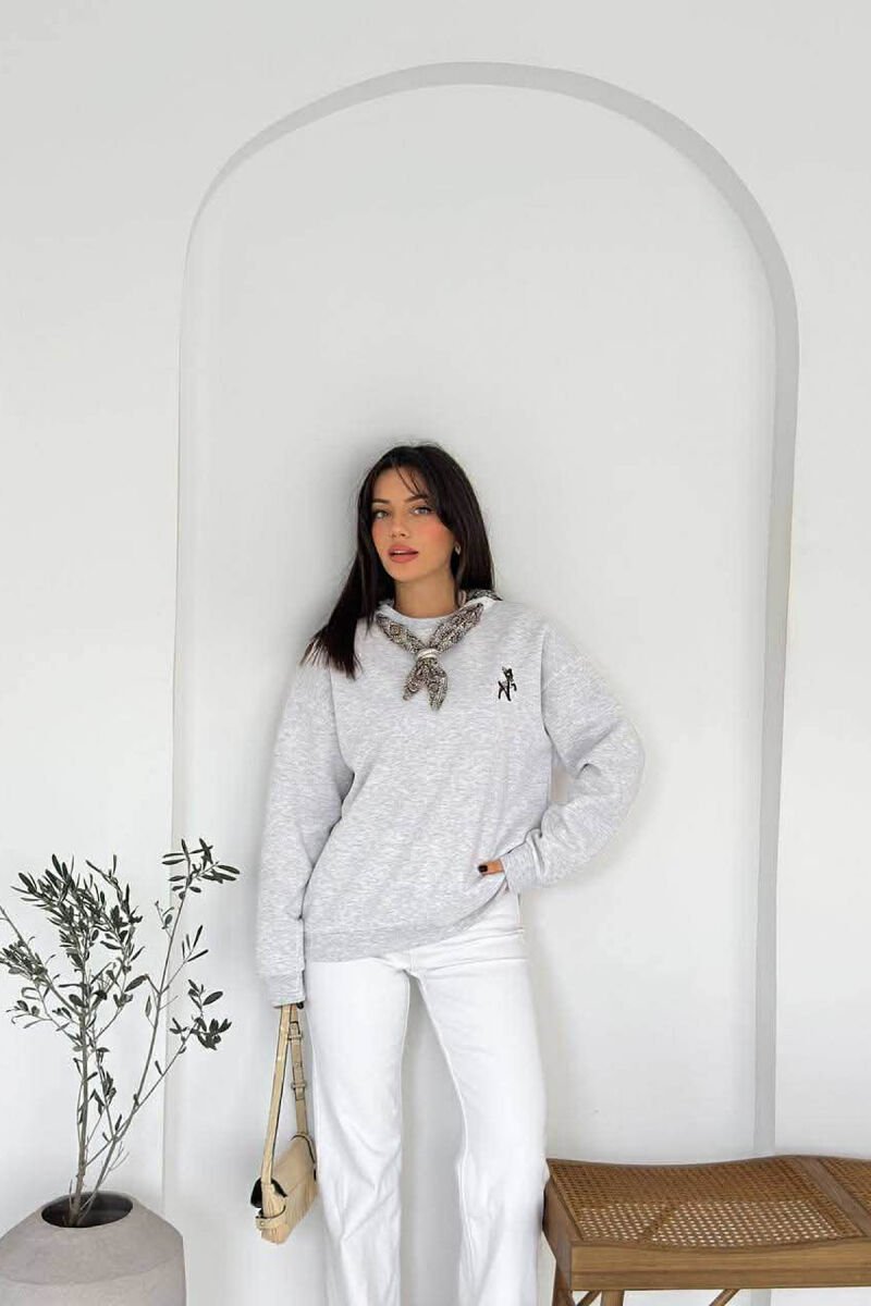 FLUFFY ONE COLOR SCARF DETAIL WOMEN SWEATSHIRT LIGHT GREY/GZ - 3