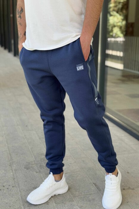 FLUFFY ONE COLOR SIMPLE MEN JOGGERS BLUE/BLU - KLAUDIO FASHION
