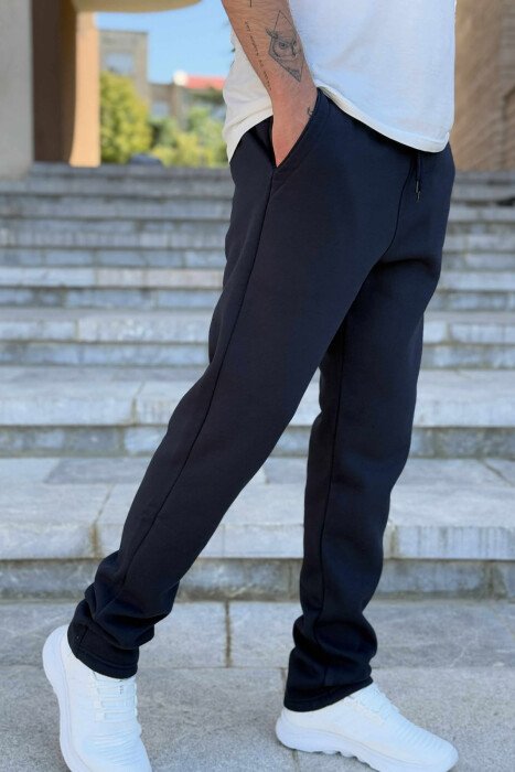 FLUFFY ONE COLOR SIMPLE MEN JOGGERS DARK BLUE/BEE - 3