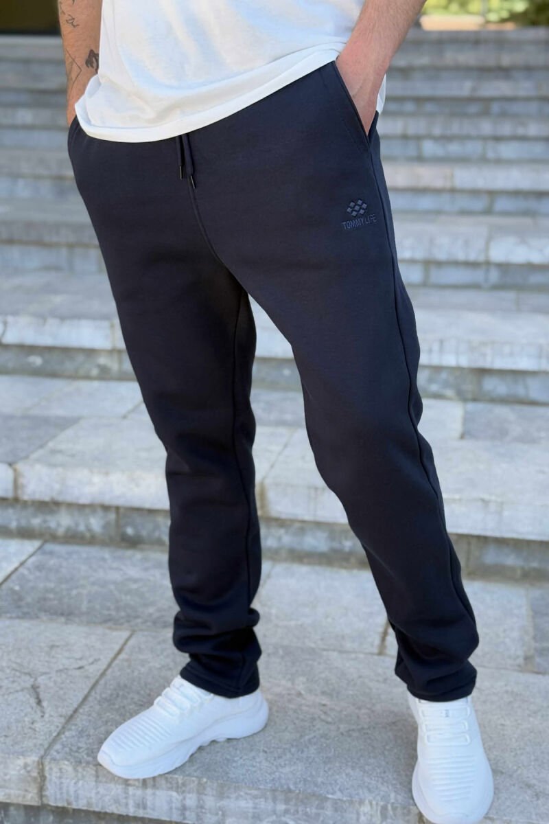 FLUFFY ONE COLOR SIMPLE MEN JOGGERS DARK BLUE/BEE - 1