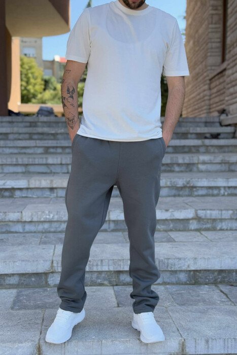 FLUFFY ONE COLOR SIMPLE MEN JOGGERS DARK GREY/GEE - 2