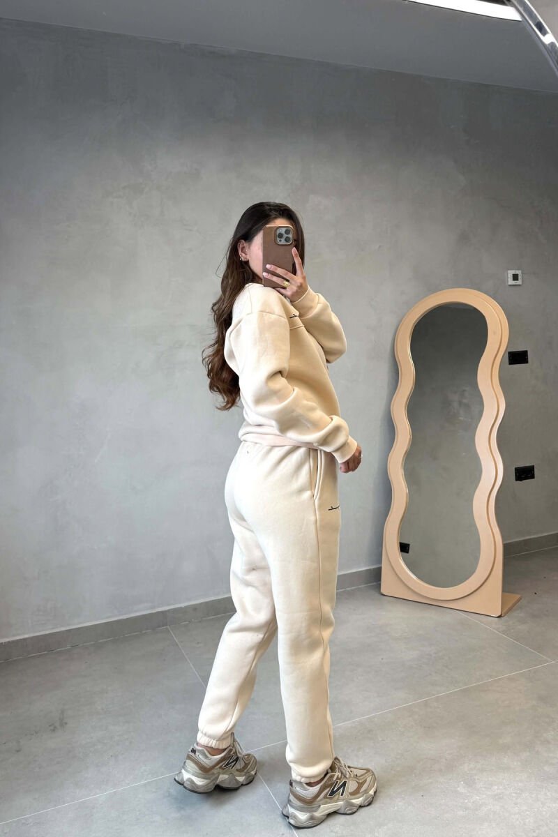 FLUFFY ONE COLOR SWEATSHIRT+ JOGGERS WOMEN SET BEIGE/BEZHE - 2