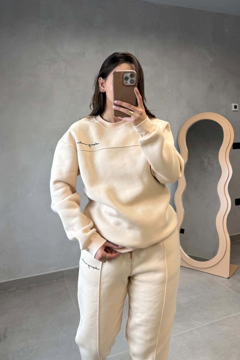FLUFFY ONE COLOR SWEATSHIRT+ JOGGERS WOMEN SET BEIGE/BEZHE - 3