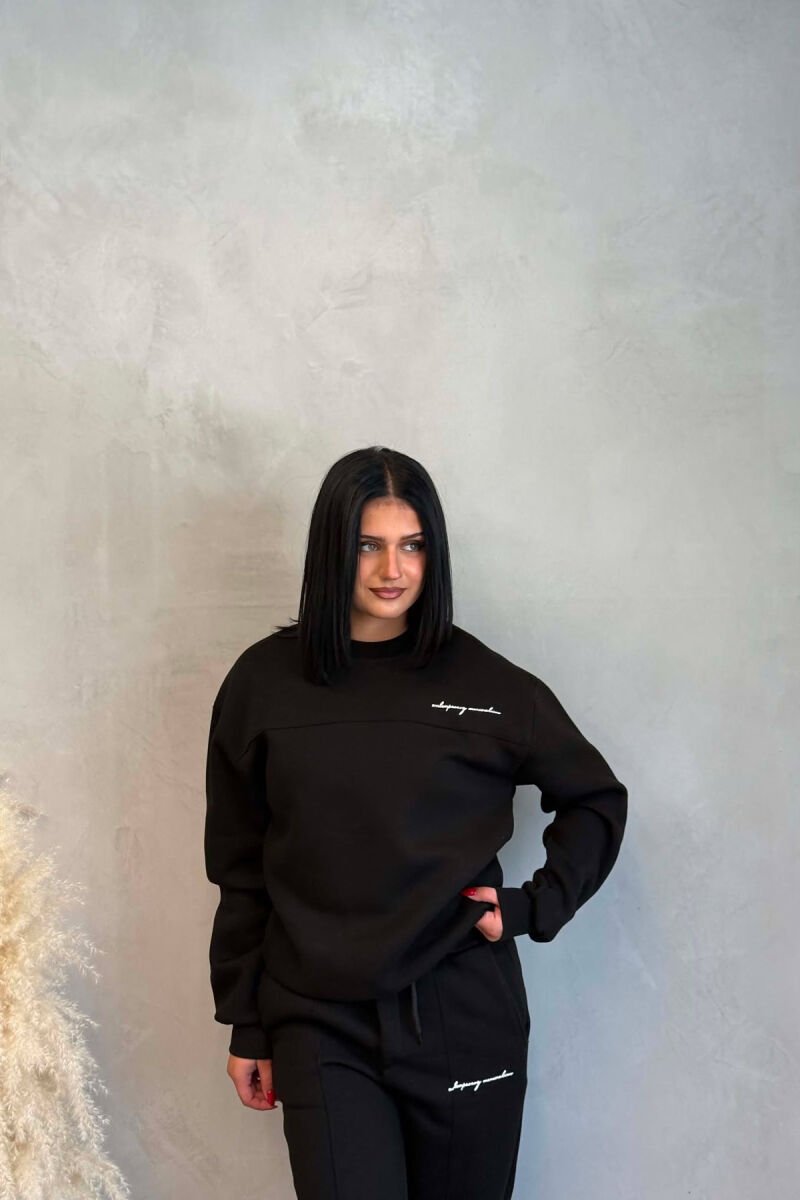 FLUFFY ONE COLOR SWEATSHIRT+ JOGGERS WOMEN SET BLACK/ E ZEZE - 3