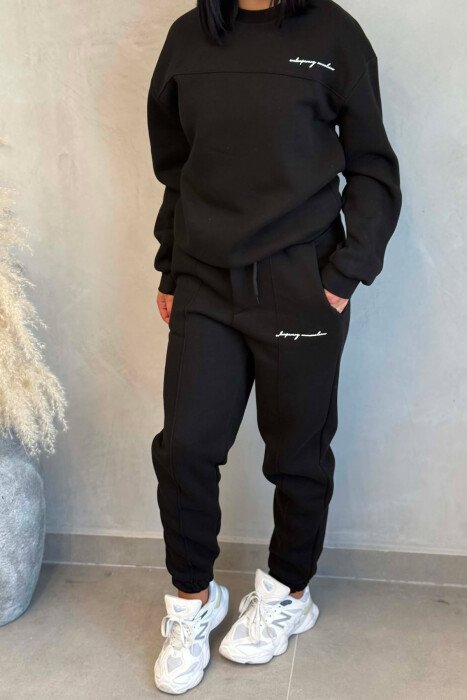 FLUFFY ONE COLOR SWEATSHIRT+ JOGGERS WOMEN SET BLACK/ E ZEZE - 4