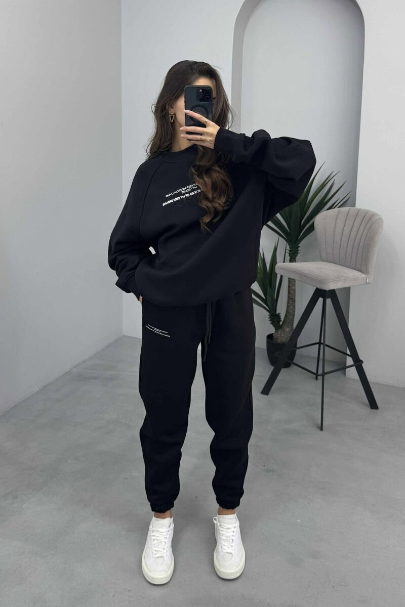FLUFFY ONE COLOR SWEATSHIRT+ JOGGERS WOMEN SET BLACK/ E ZEZE - 4