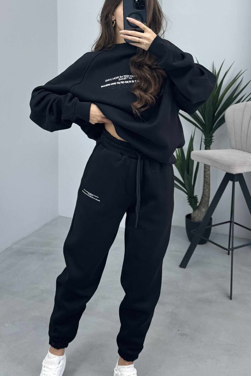 FLUFFY ONE COLOR SWEATSHIRT+ JOGGERS WOMEN SET BLACK/ E ZEZE - 5