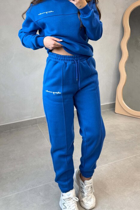 FLUFFY ONE COLOR SWEATSHIRT+ JOGGERS WOMEN SET BLUE/BLU - 3
