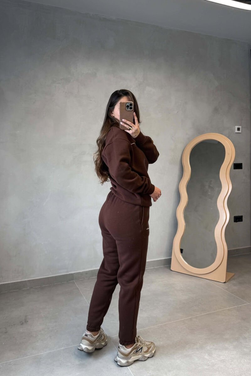 FLUFFY ONE COLOR SWEATSHIRT+ JOGGERS WOMEN SET BROWN/KAFE - 4