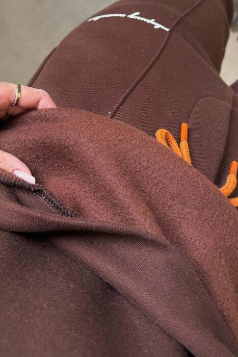 FLUFFY ONE COLOR SWEATSHIRT+ JOGGERS WOMEN SET BROWN/KAFE - 5
