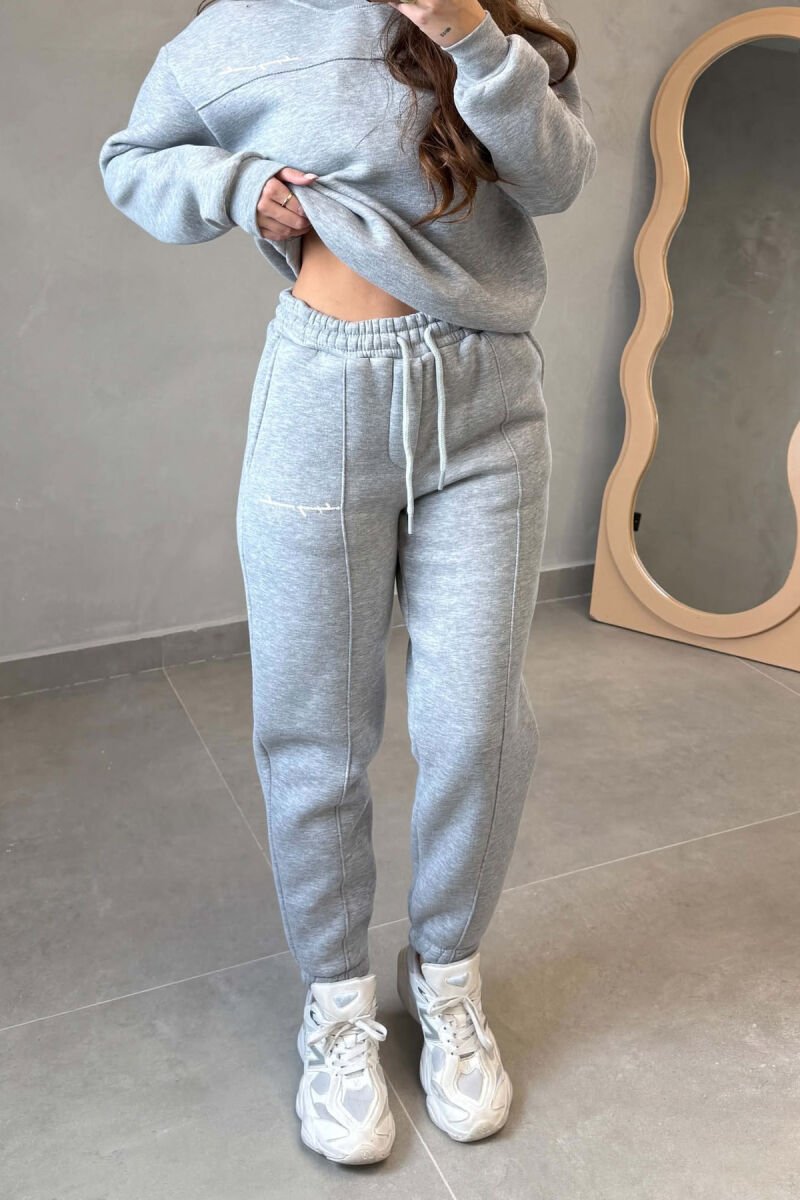 FLUFFY ONE COLOR SWEATSHIRT+ JOGGERS WOMEN SET GREY/GRI - 2