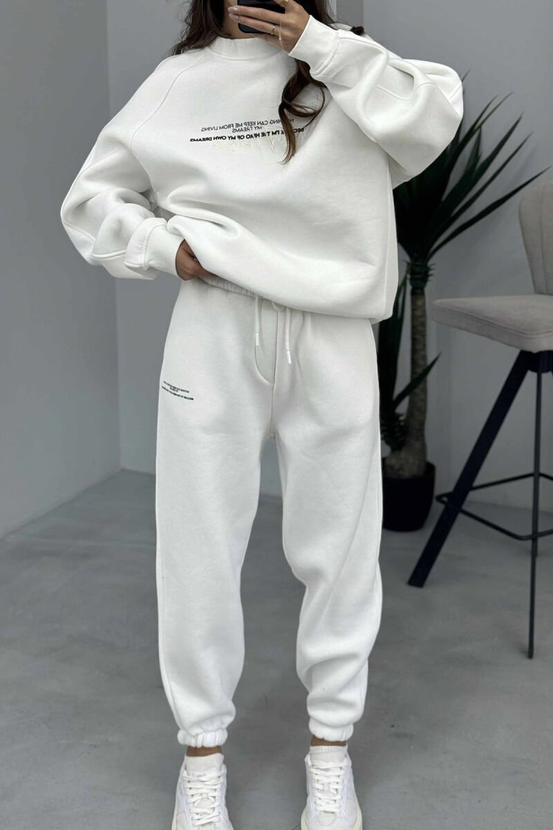 FLUFFY ONE COLOR SWEATSHIRT+ JOGGERS WOMEN SET WHITE-E BARDHE - 3
