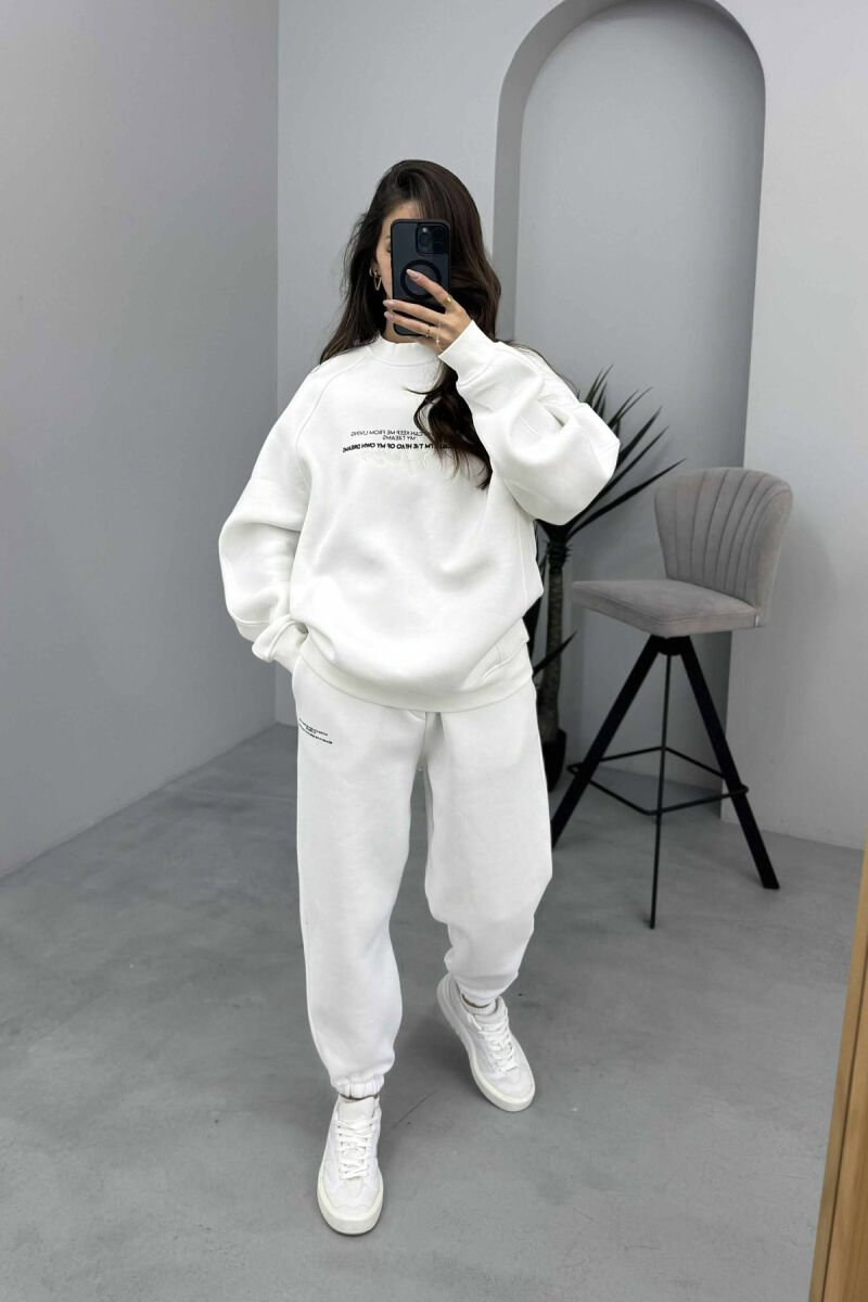 FLUFFY ONE COLOR SWEATSHIRT+ JOGGERS WOMEN SET WHITE-E BARDHE - 7