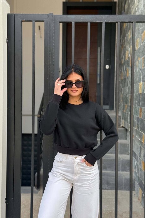 FLUFFY ONE COLOR WOMAN SWEATSHIRT BLACK/ E ZEZE - KLAUDIO FASHION