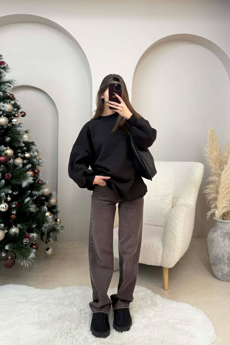 FLUFFY OVERSIZE COTTON WOMAN SWEATSHIRT BLACK/ E ZEZE - 1