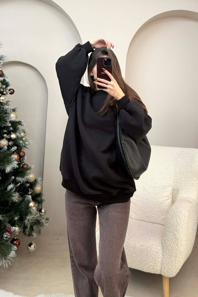 FLUFFY OVERSIZE COTTON WOMAN SWEATSHIRT BLACK/ E ZEZE - 2