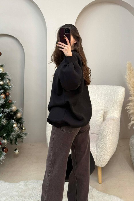 FLUFFY OVERSIZE COTTON WOMAN SWEATSHIRT BLACK/ E ZEZE - 3