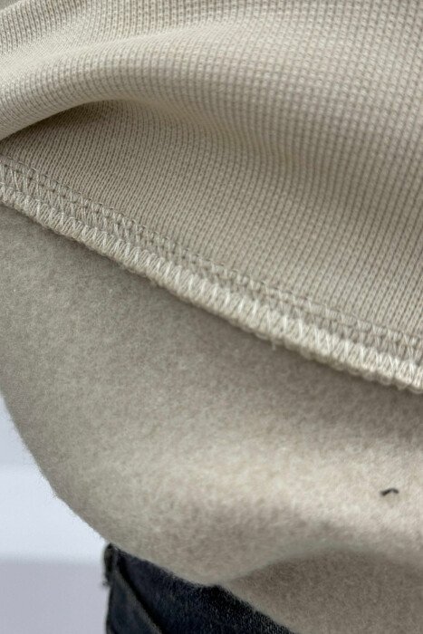 FLUFFY ROUND NECK FRONT WRITTING MEN SWEATSHIRT BEIGE/BEZHE - 2