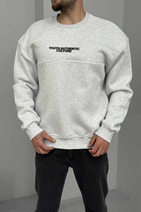 FLUFFY ROUND NECK FRONT WRITTING MEN SWEATSHIRT LIGHT GREY/GZ 