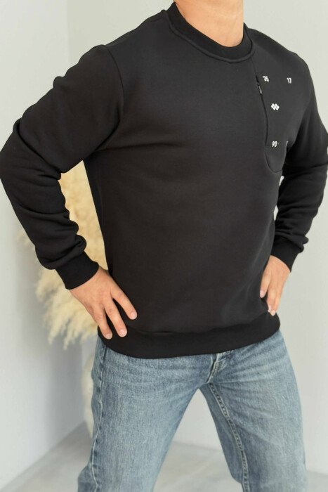 FLUFFY ROUND NECK ONE COLOR MEN SWEATSHIRT BLACK/ E ZEZE - 1