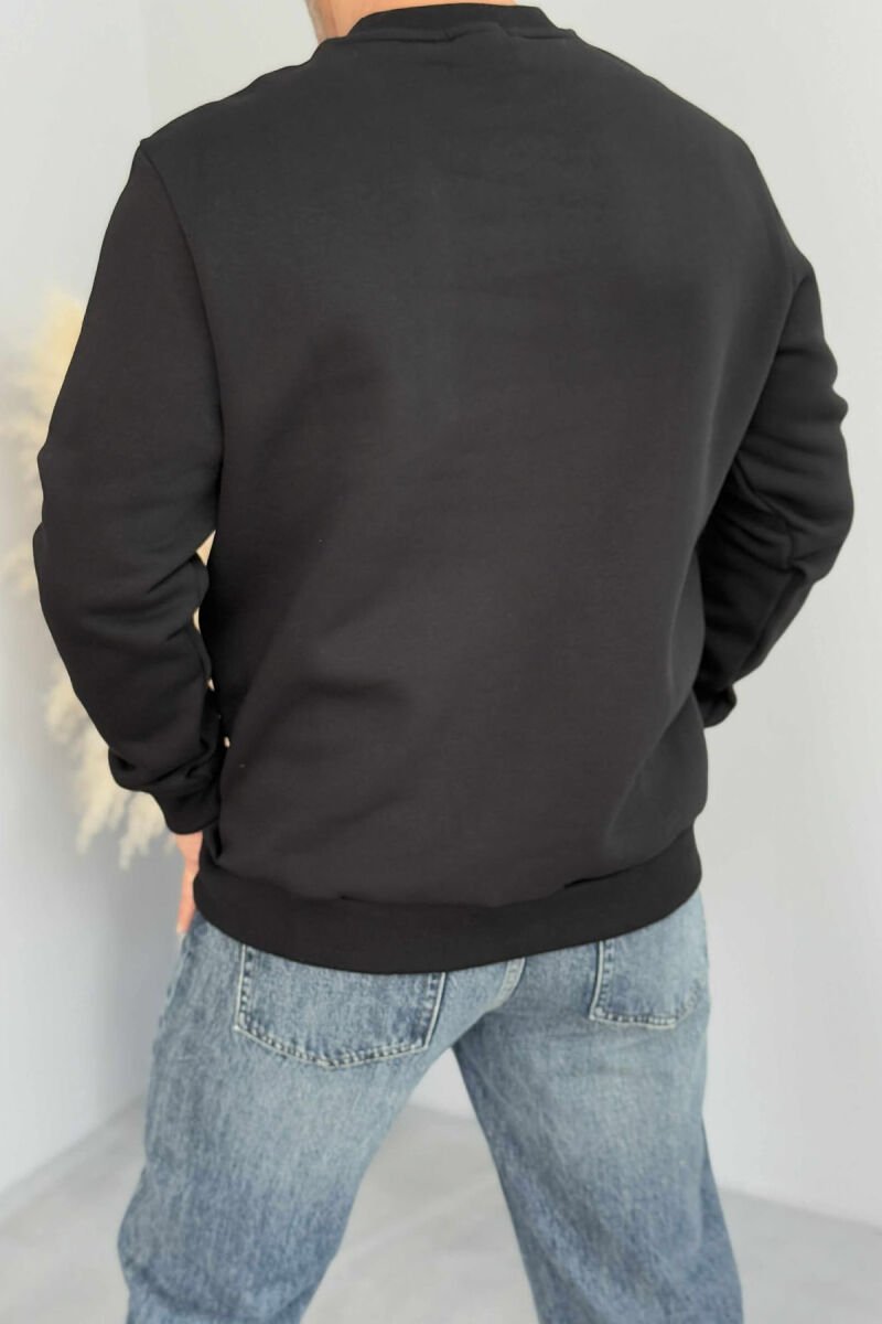 FLUFFY ROUND NECK ONE COLOR MEN SWEATSHIRT BLACK/ E ZEZE - 4