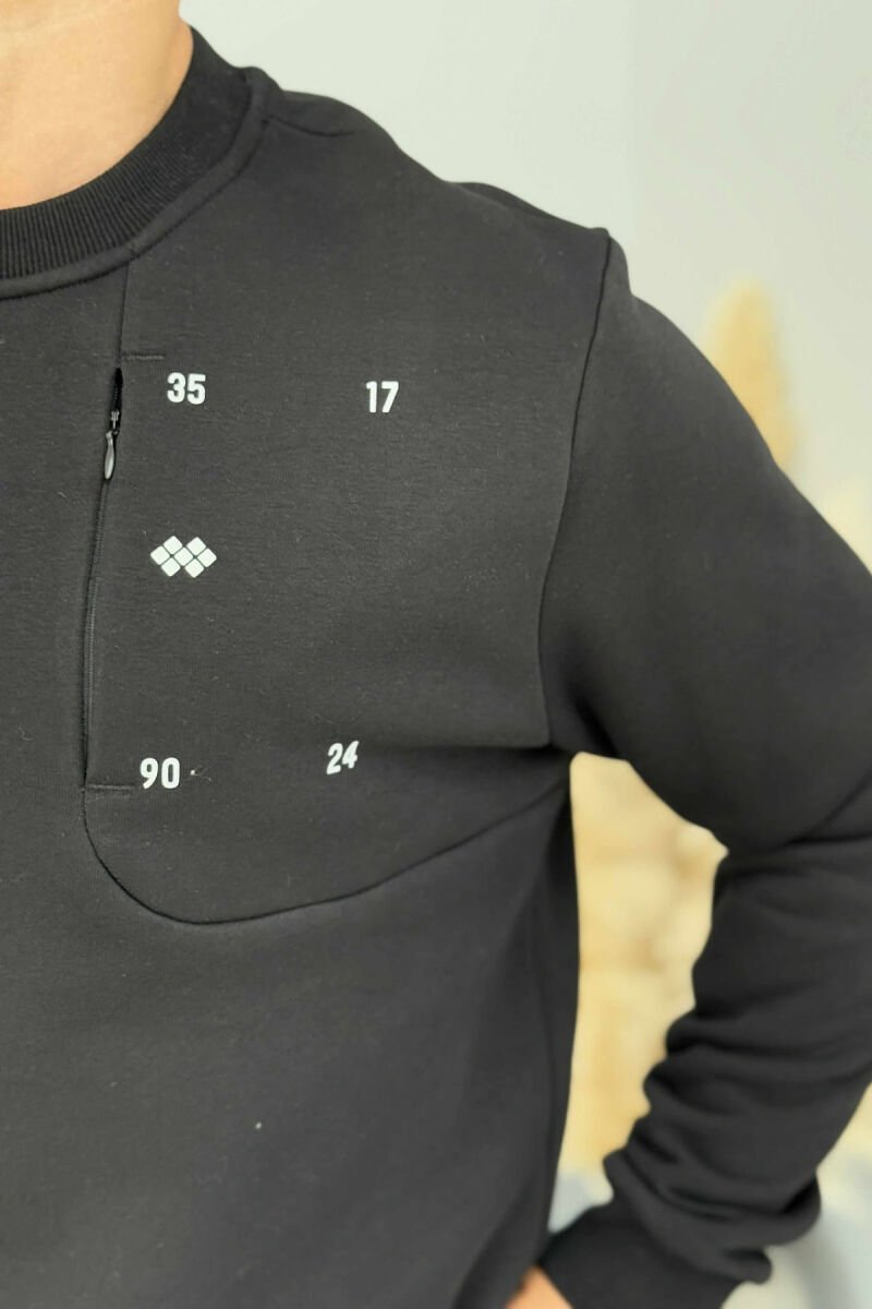 FLUFFY ROUND NECK ONE COLOR MEN SWEATSHIRT BLACK/ E ZEZE - 5