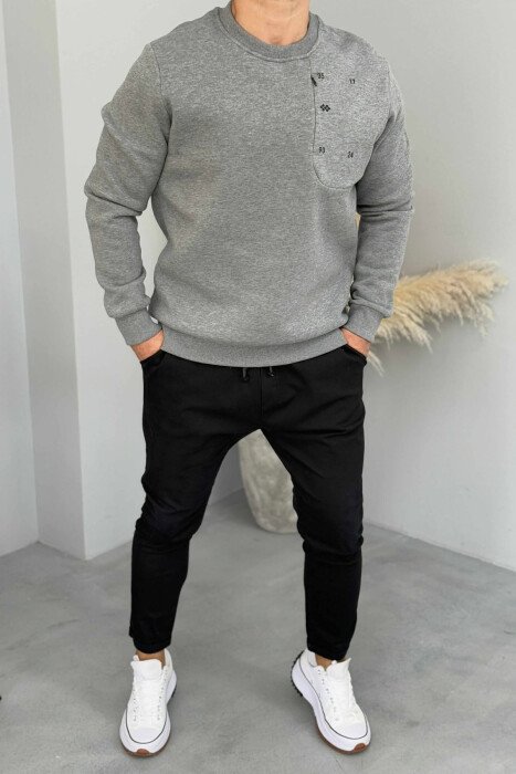 FLUFFY ROUND NECK ONE COLOR MEN SWEATSHIRT GREY/GRI - 2