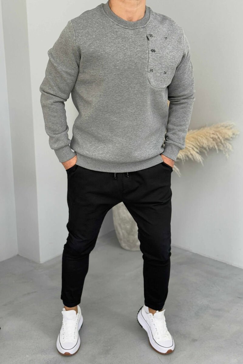 FLUFFY ROUND NECK ONE COLOR MEN SWEATSHIRT GREY/GRI - 2
