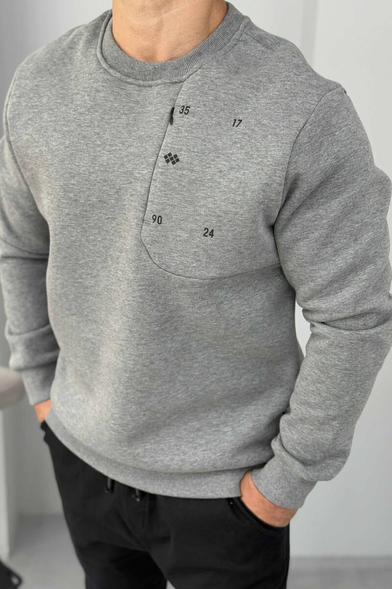 FLUFFY ROUND NECK ONE COLOR MEN SWEATSHIRT GREY/GRI - 1