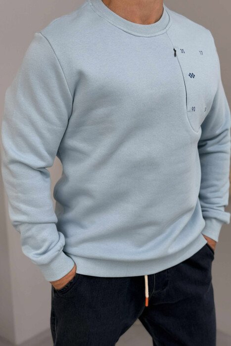 FLUFFY ROUND NECK ONE COLOR MEN SWEATSHIRT LIGHTBLUE/BZ 