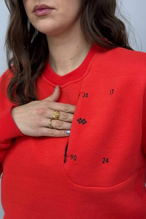 FLUFFY ROUND NECK ONE COLOR WOMEN SWEATSHIRT ORANGE/PORTOKALLI - 2