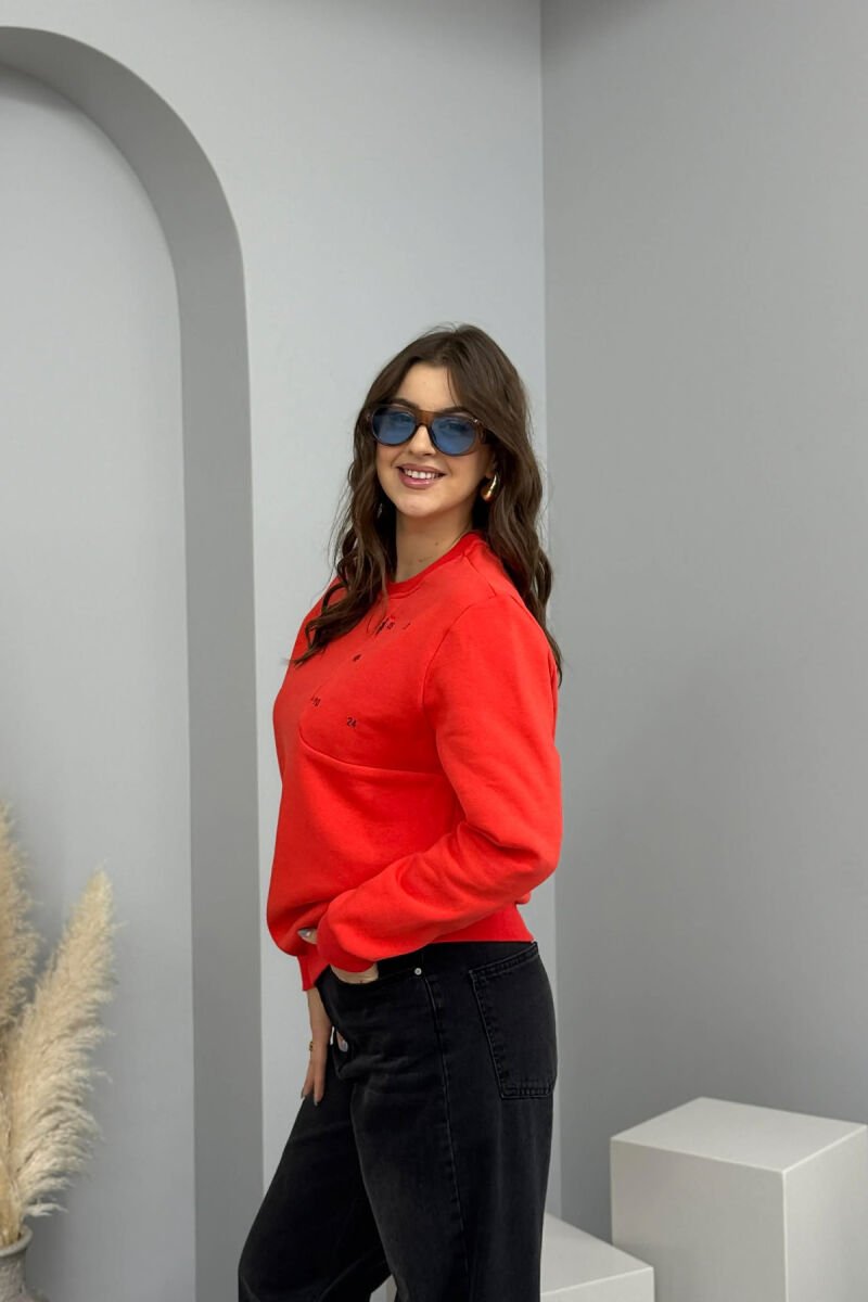 FLUFFY ROUND NECK ONE COLOR WOMEN SWEATSHIRT ORANGE/PORTOKALLI - 5