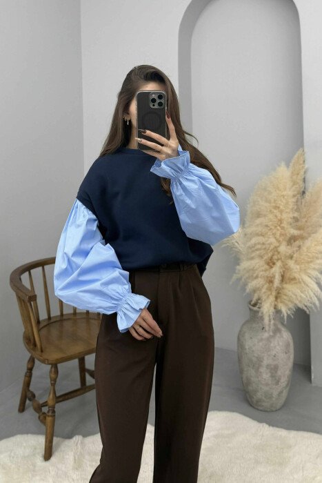 FLUFFY ROUND NECK SIMPLE WOMEN SWEATSHIRT BLUE/BLU 