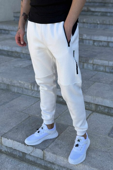 FLUFFY SIDE WRITTINGS MEN JOGGERS CREAM/KREM - KLAUDIO FASHION