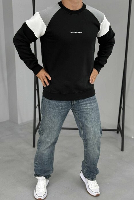 FLUFFY SIMPLE FRONT WRITTING MEN SWEATSHIRT BLACK/ E ZEZE - 1