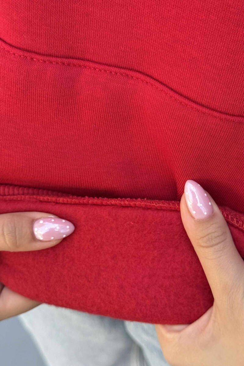 FLUFFY SIMPLE FRONT WRITTINGS ONE COLOR WOMEN HOODIE RED/E KUQE - 4