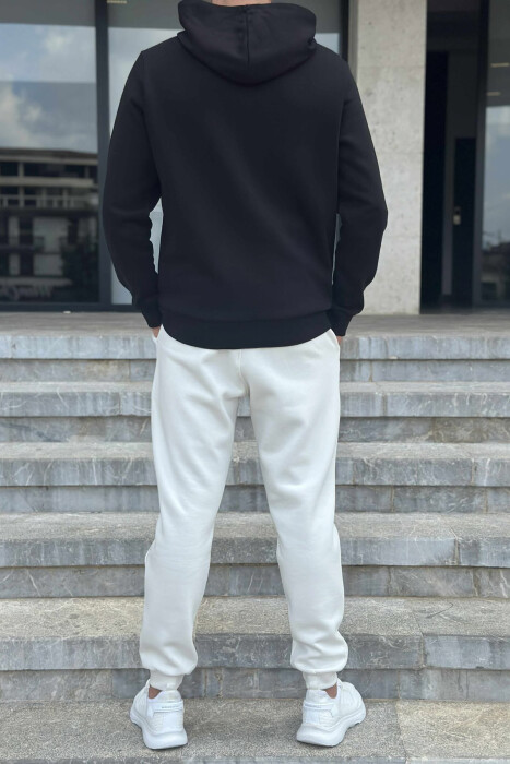 FLUFFY SIMPLE HOODIE+JOGGERS MEN SET BLACK-WHITE/ZEBA - 5