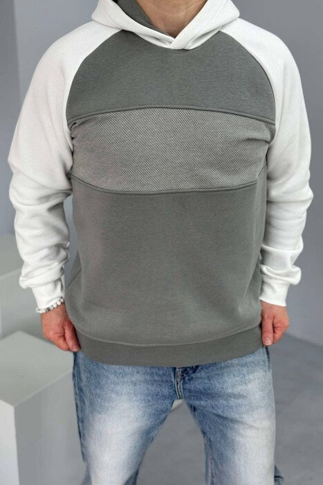 FLUFFY SIMPLE MEN HOODIE GREY/GRI - KLAUDIO FASHION