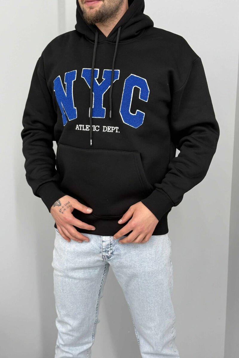 FLUFFY SIMPLE NYC FRONT LOGO MEN HOODIE BLACK/ E ZEZE - 1