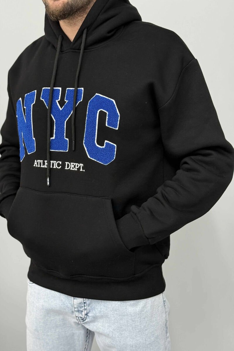FLUFFY SIMPLE NYC FRONT LOGO MEN HOODIE BLACK/ E ZEZE - 2